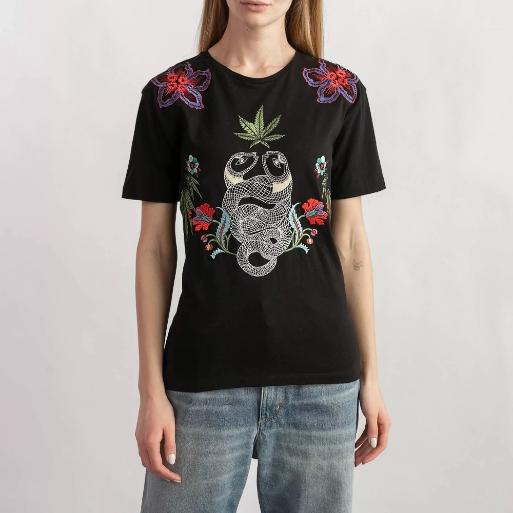 Sandro Paris Embroidered Beaded Mary Jane Snake T-Shirt Size 1/4